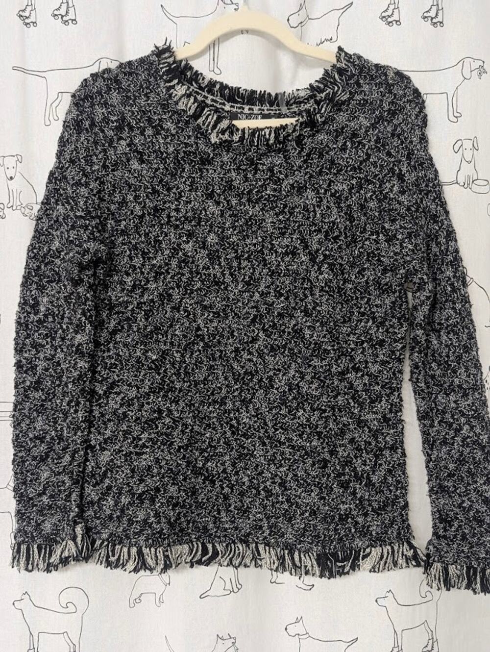 Nic & Zoe Sweater Womens S Black Chunky Knit Fringe Hems Round Neck Whimsygoth